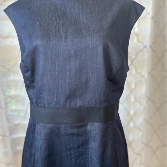 New York & Co Women's Minimalist Dark Blue Midi Sheath Dress Fully Lined Large - Picture 7 of 13
